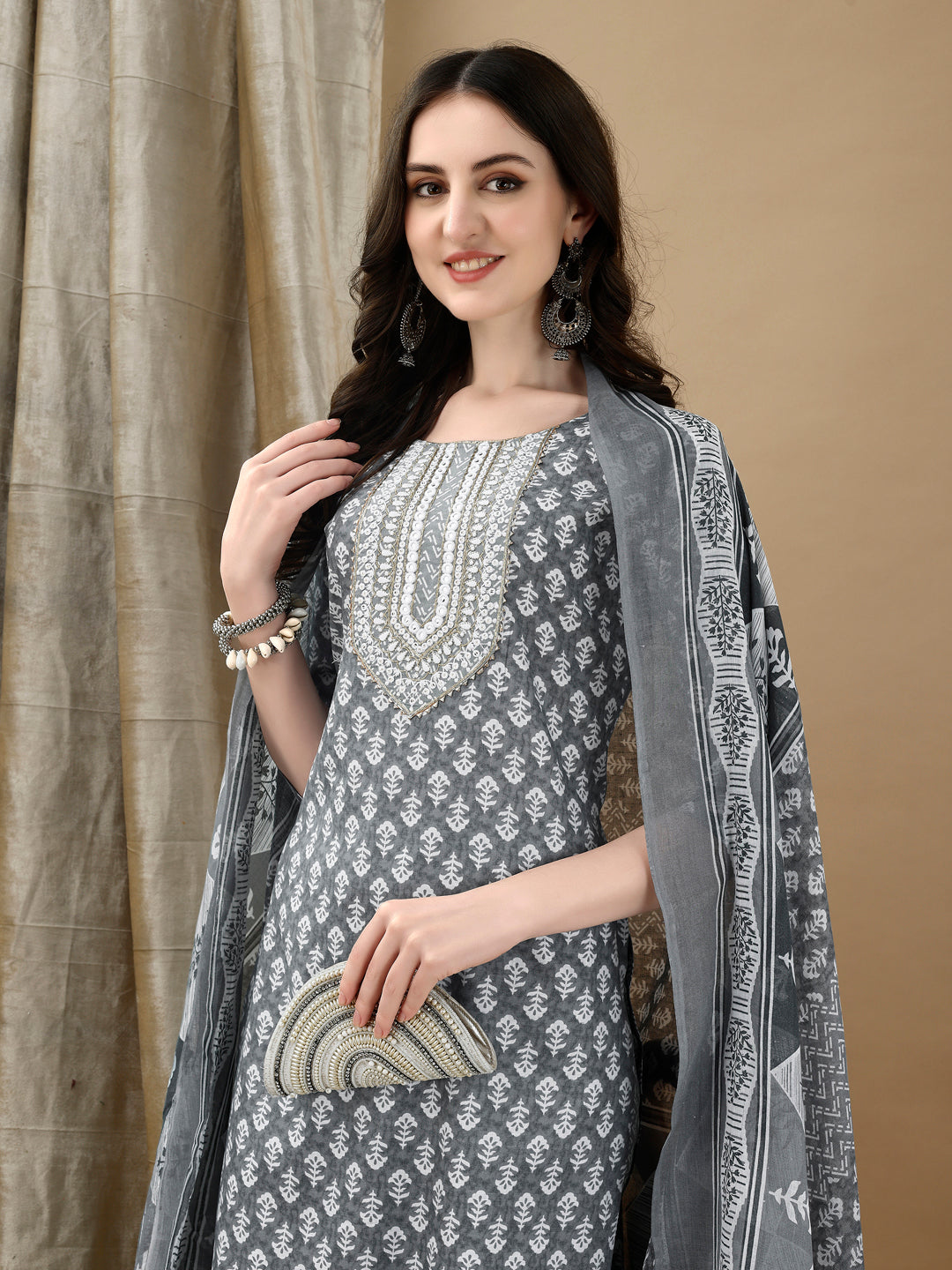 Embroidered & Printed Kurta with Pant & Dupatta