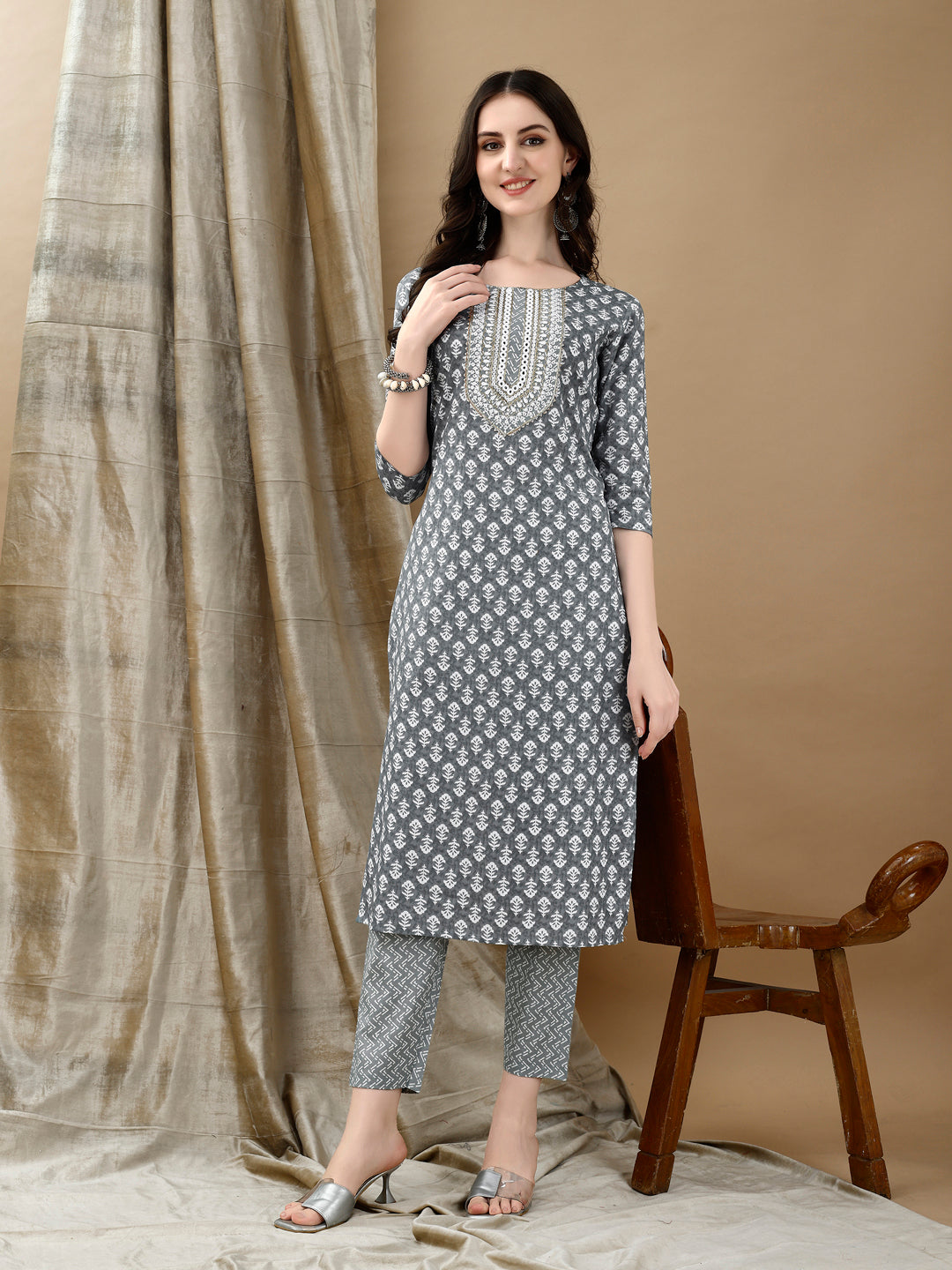 Embroidered & Printed Kurta with Pant & Dupatta