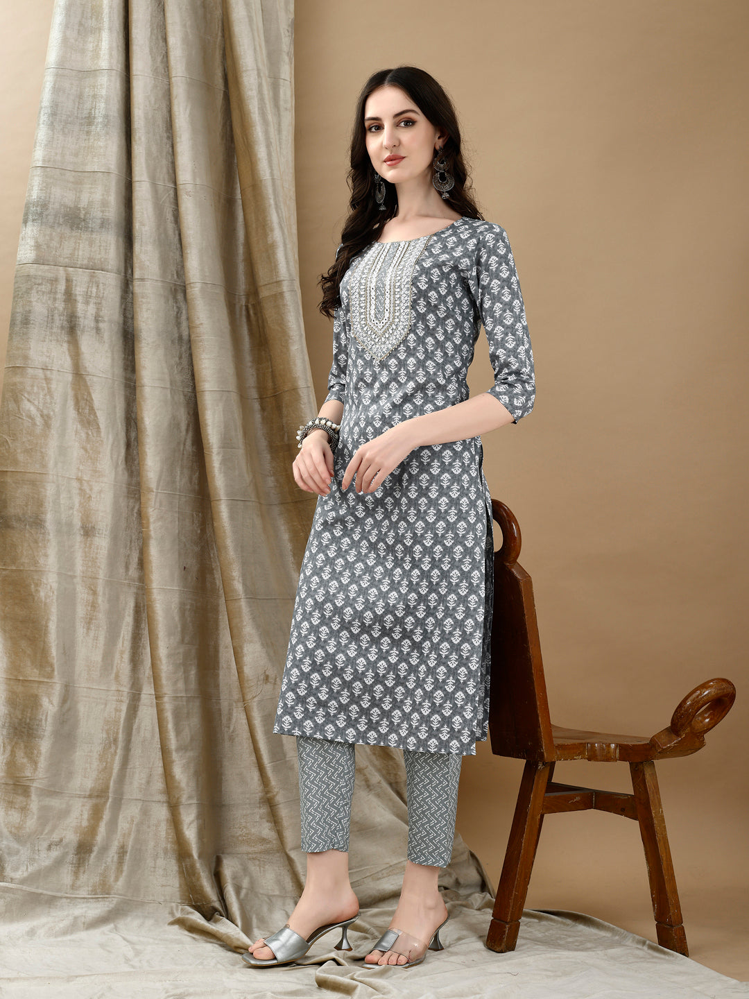 Embroidered & Printed Kurta with Pant & Dupatta