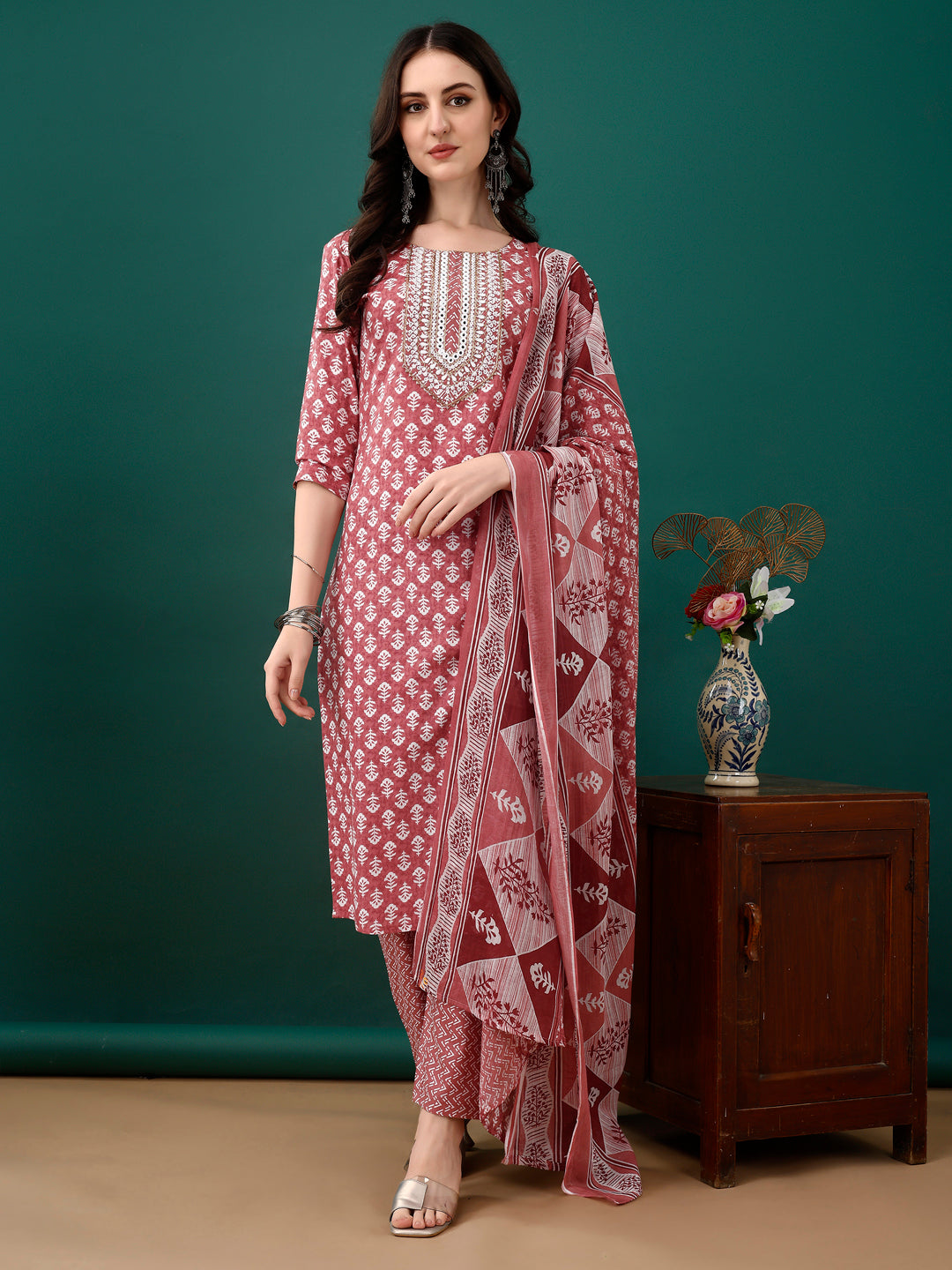 Embroidered & Printed Kurta with Pant & Dupatta