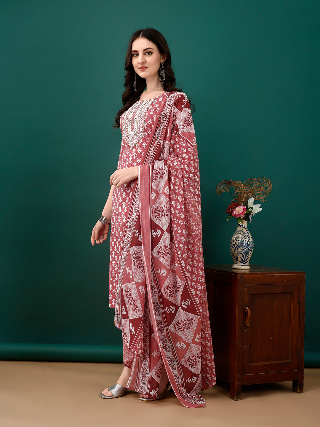 Embroidered & Printed Kurta with Pant & Dupatta