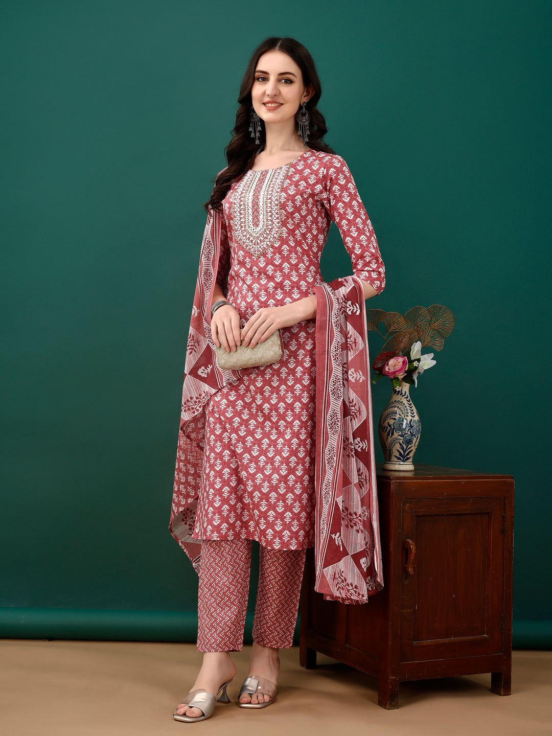 Embroidered & Printed Kurta with Pant & Dupatta