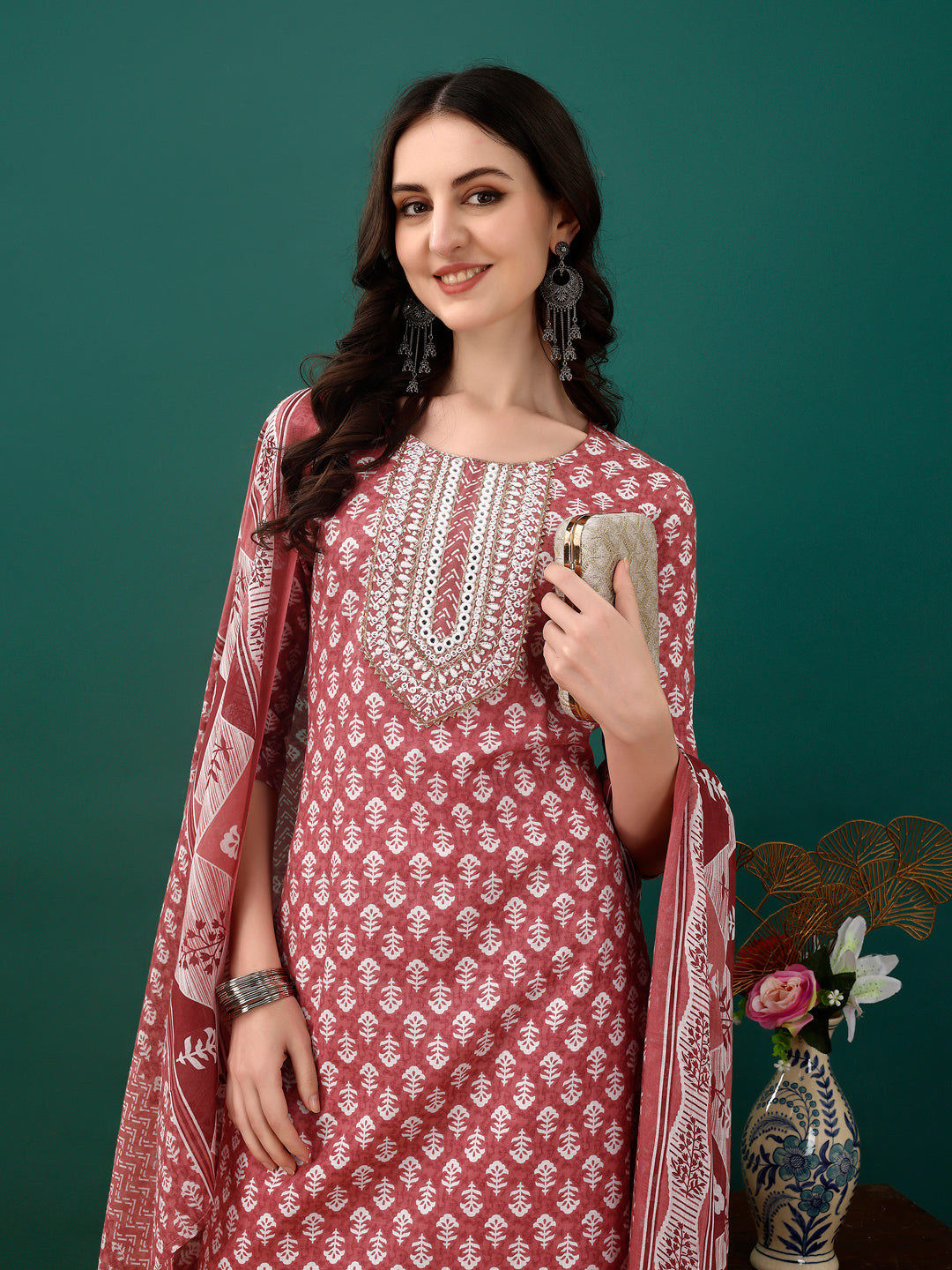 Embroidered & Printed Kurta with Pant & Dupatta