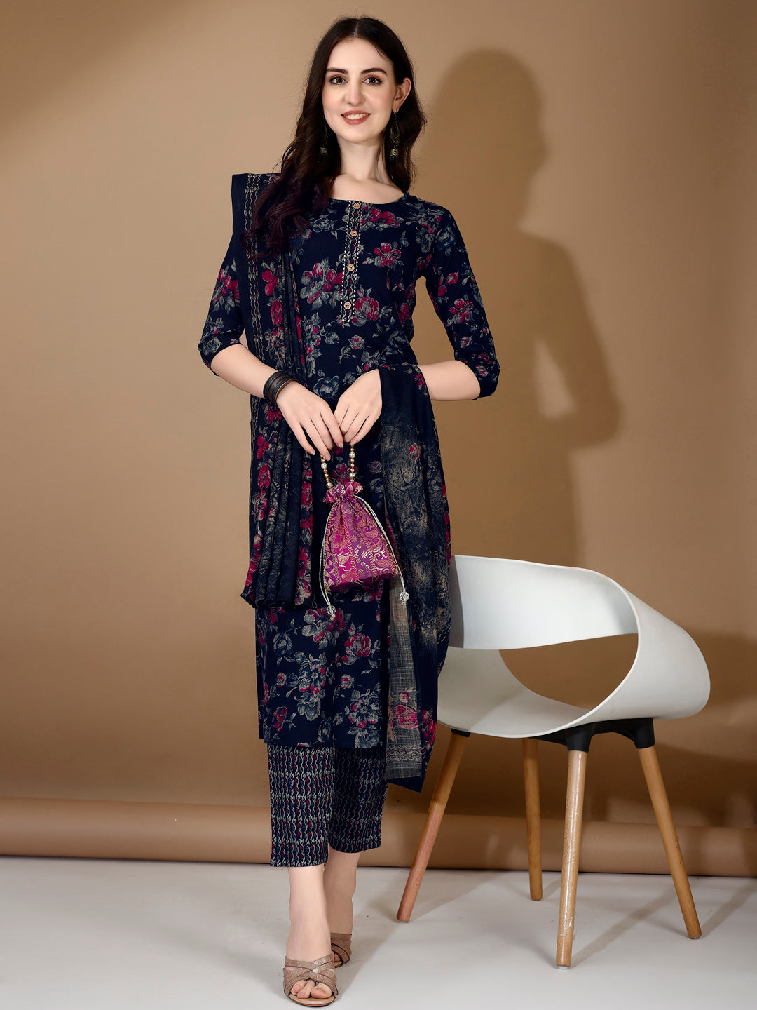 Floral Printed Kurta with pant & dupatta