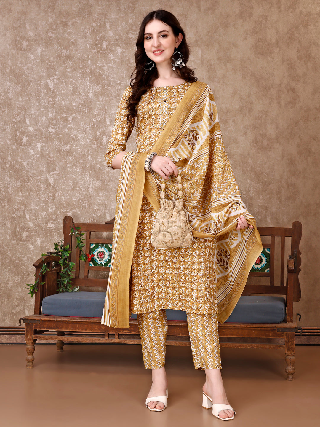 Leaf Printed Kurta With printed Pant & Dupatta