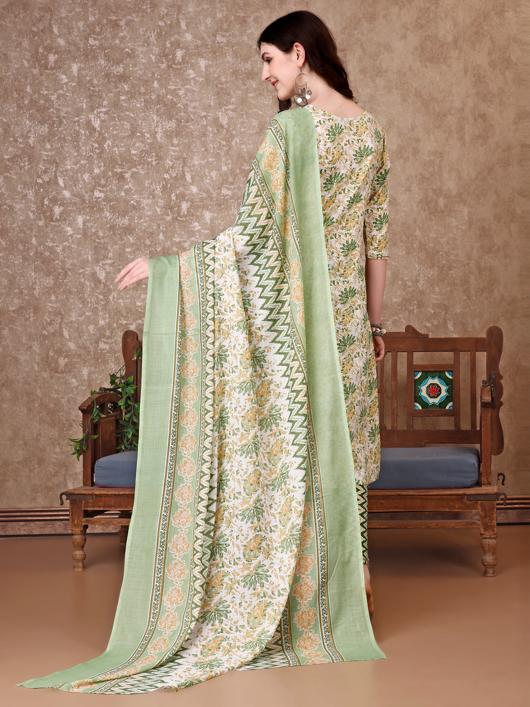 Floral Printed Kurta With printed Pant & Dupatta