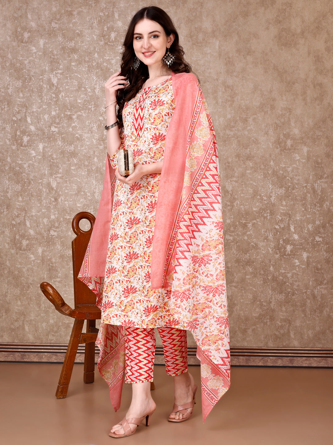 Floral Printed Kurta With printed Pant & Dupatta