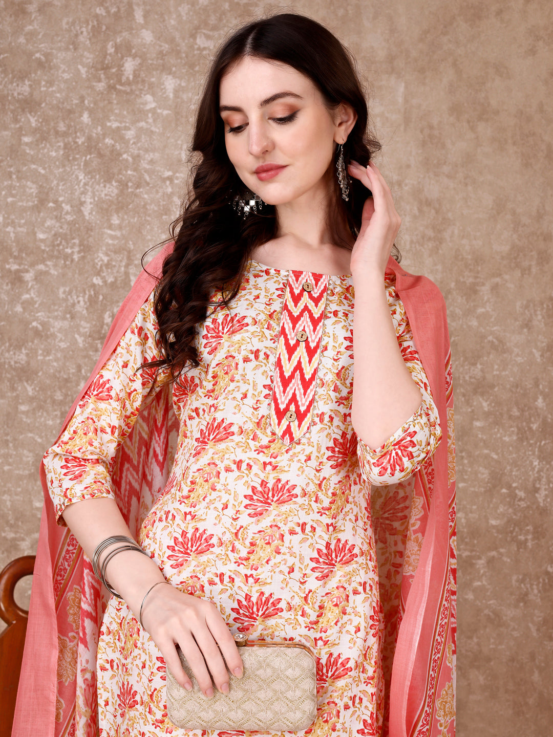 Floral Printed Kurta With printed Pant & Dupatta