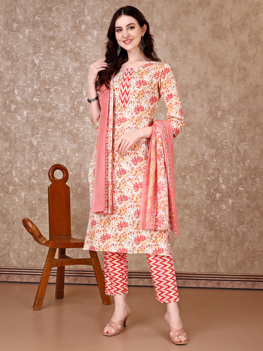 Floral Printed Kurta With printed Pant & Dupatta