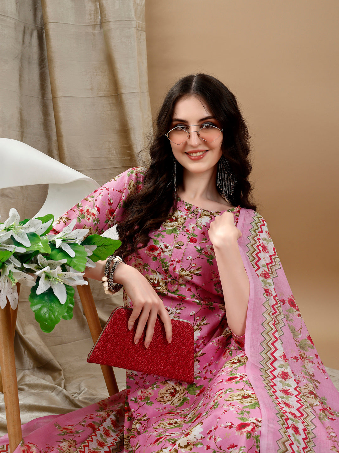 Floral Printed Kurta with pant & dupatta