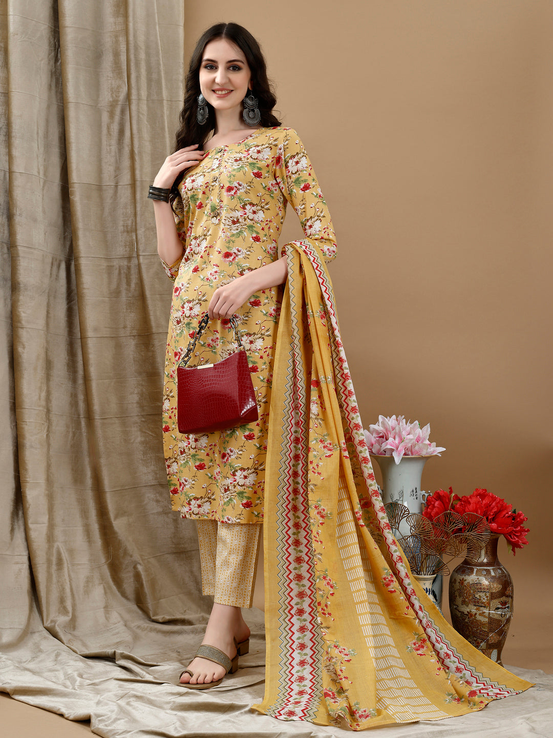 Floral Printed Kurta with pant & dupatta