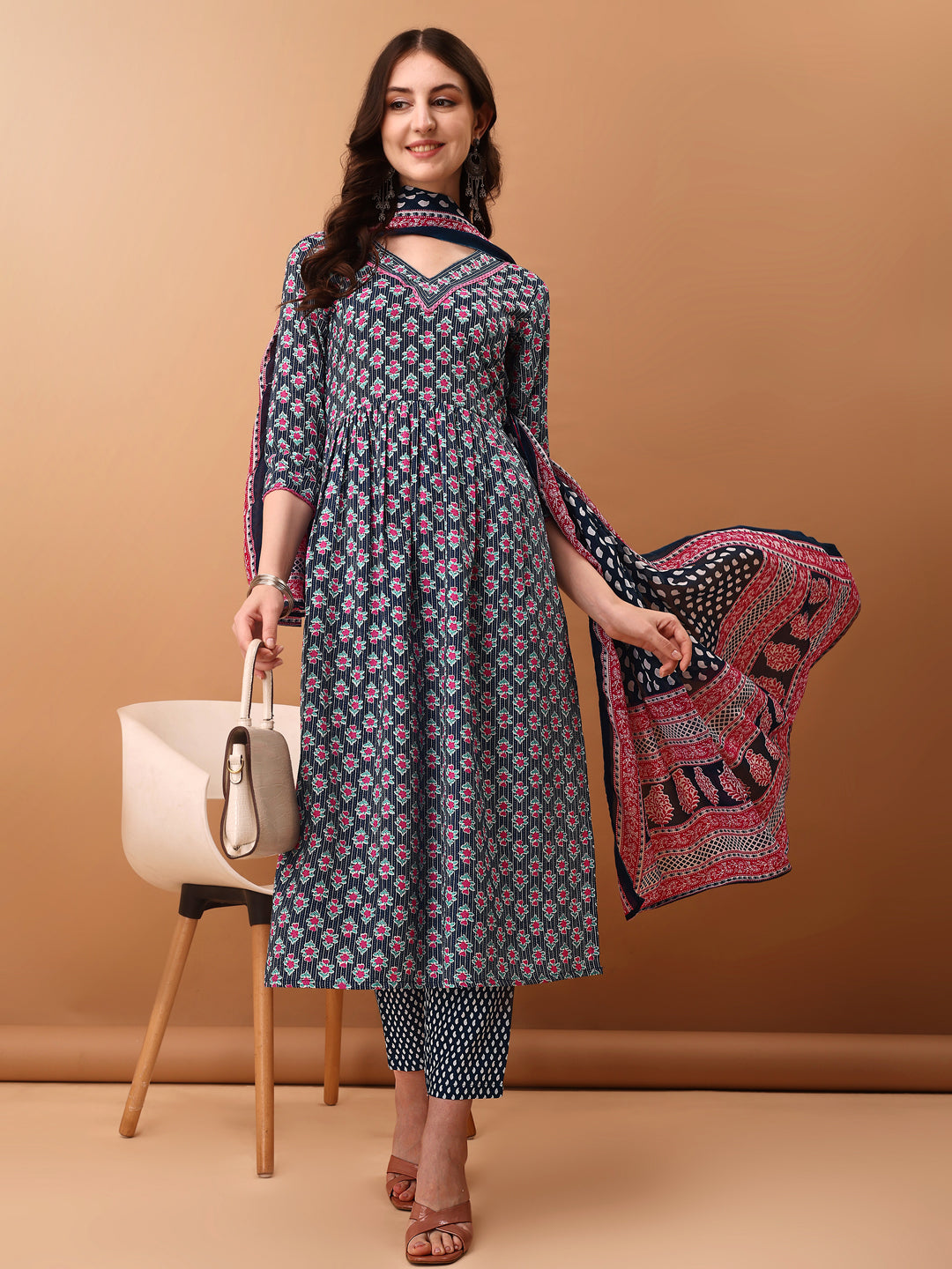 Nyra Cut Ethnic Motifs Printed Kurta with pant & dupatta