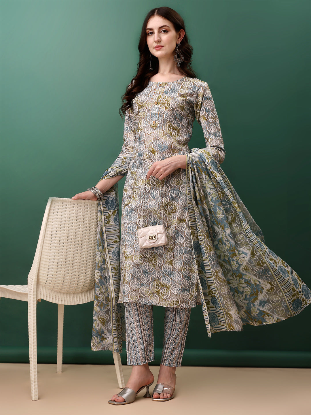 Floral Printed Kurta with pant & dupatta