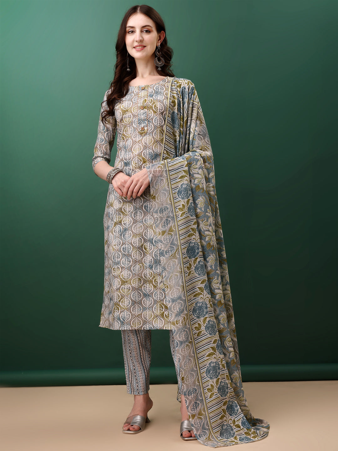 Floral Printed Kurta with pant & dupatta