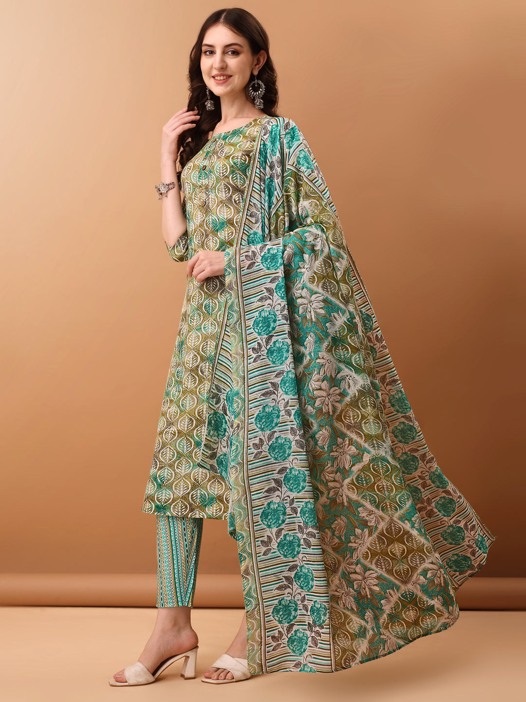 Floral Printed Kurta with pant & dupatta