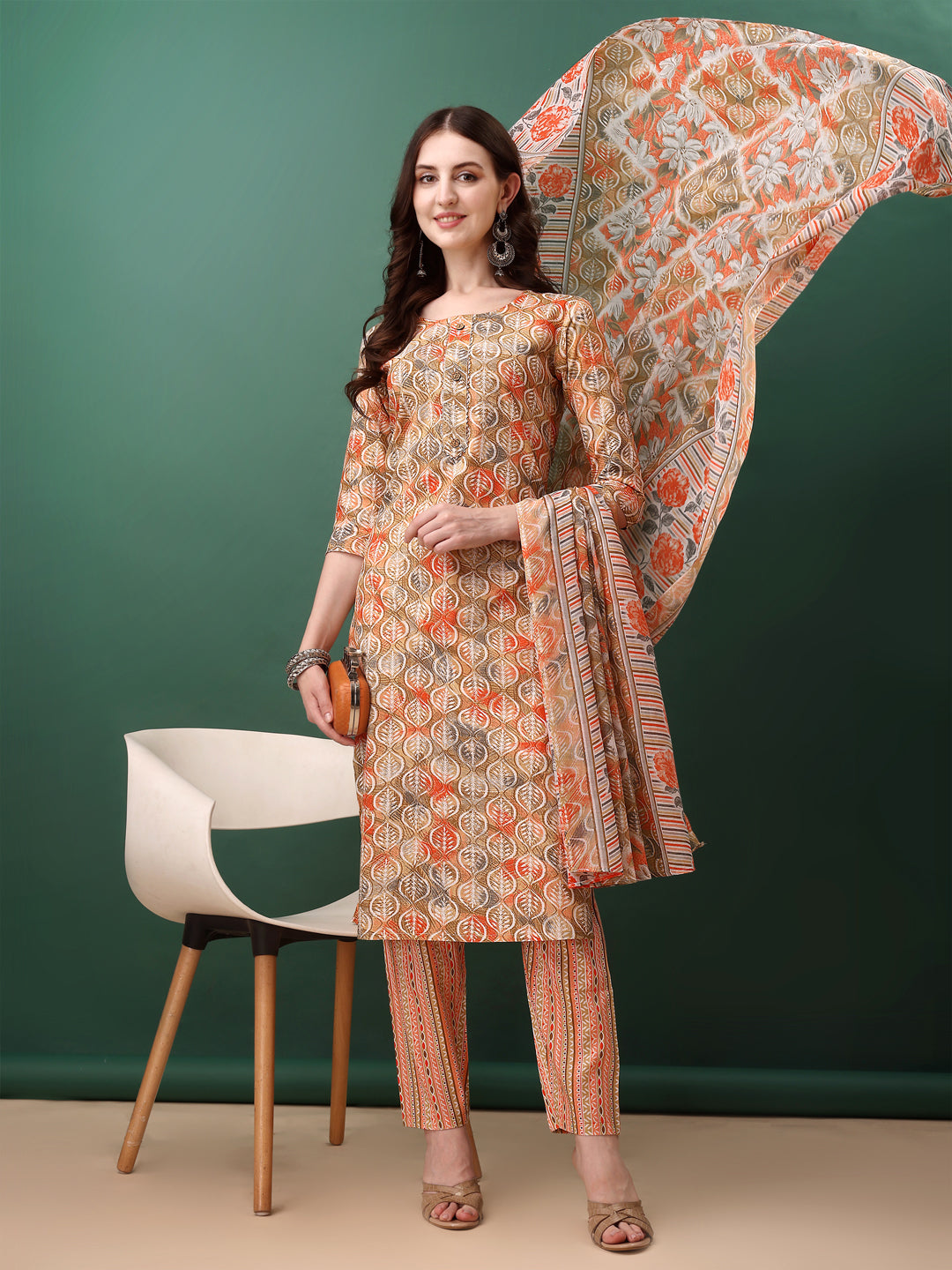 Floral Printed Kurta with pant & dupatta