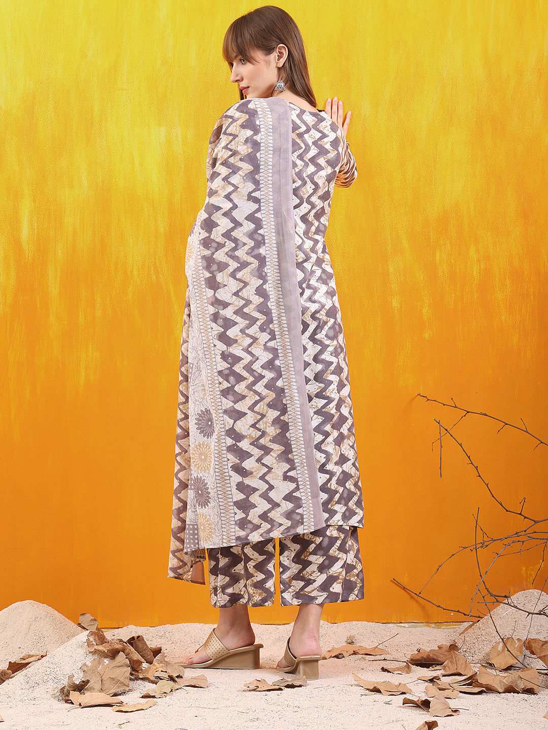 Chevron Printed Kurta with Palazzo Pant & Dupatta