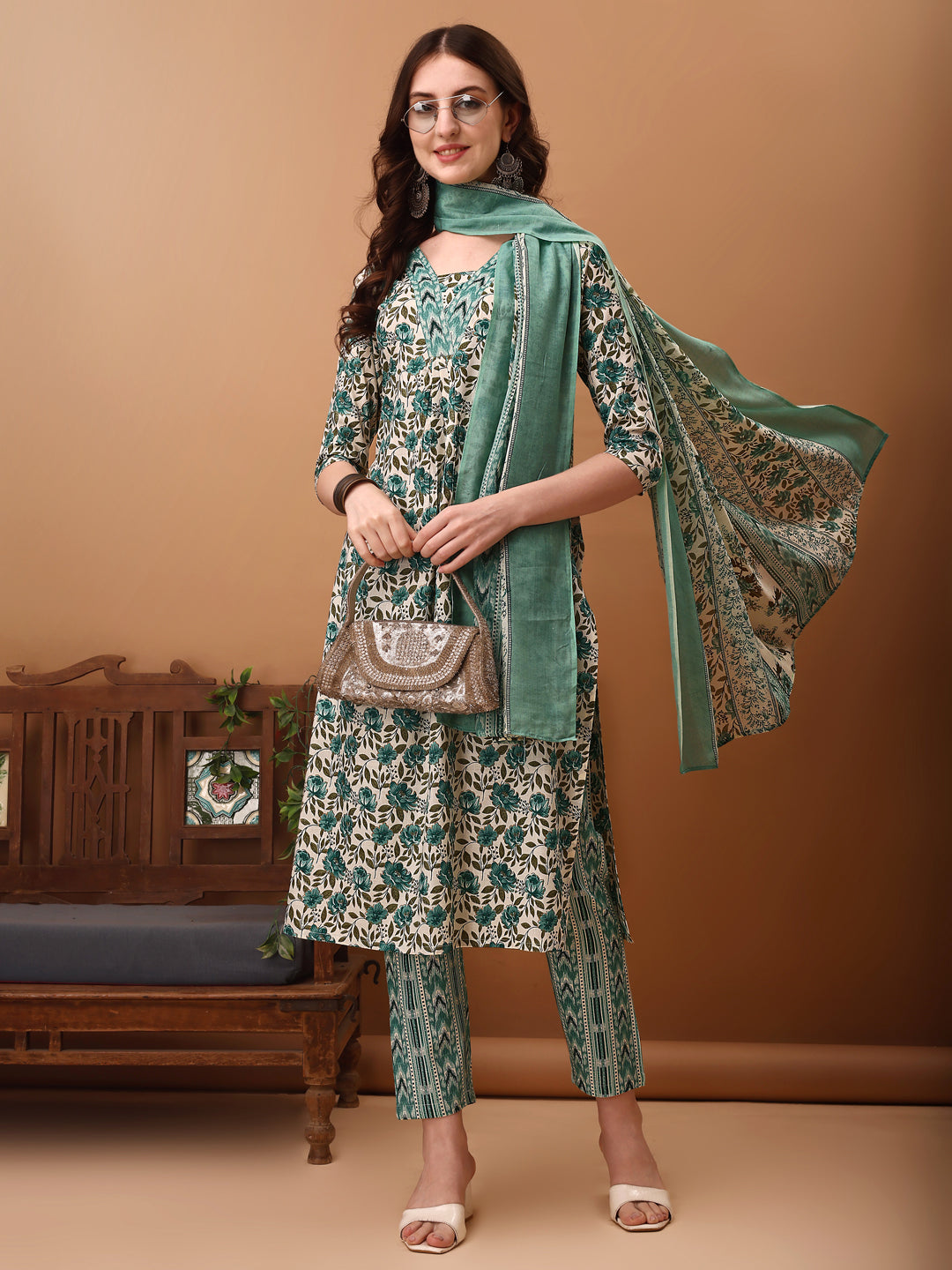 Floral Printed Kurta with Pant & dupatta