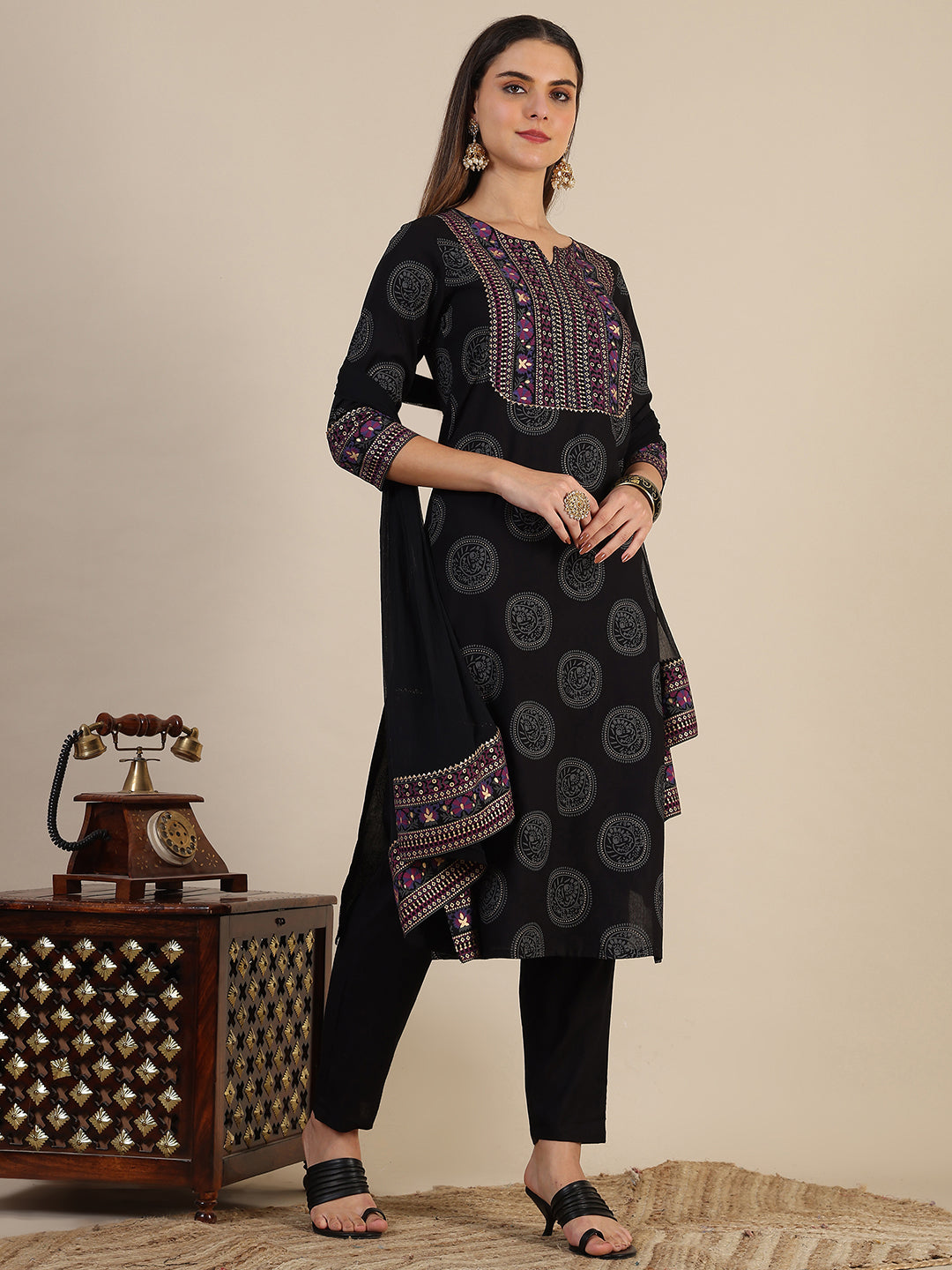 Printed rayon kurta with pant & Printed dupatta