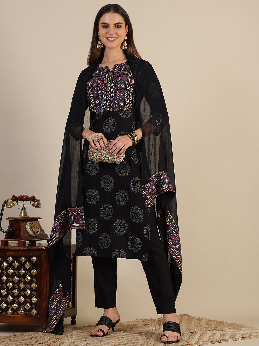 Printed rayon kurta with pant & Printed dupatta