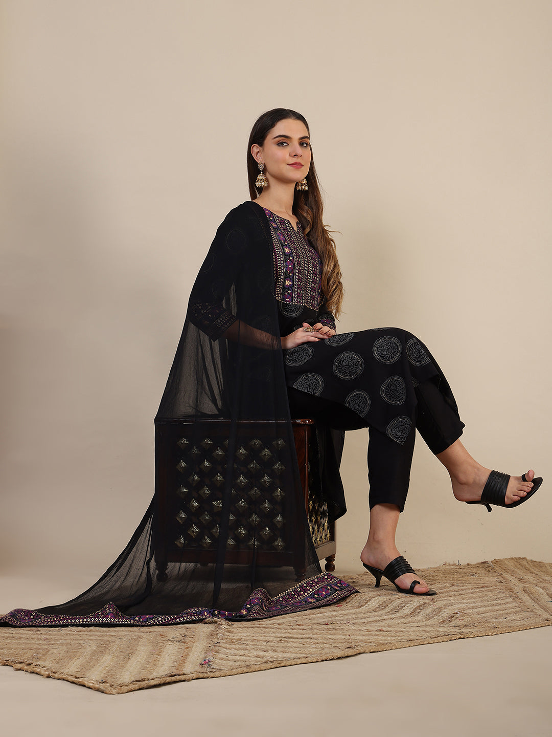 Printed rayon kurta with pant & Printed dupatta