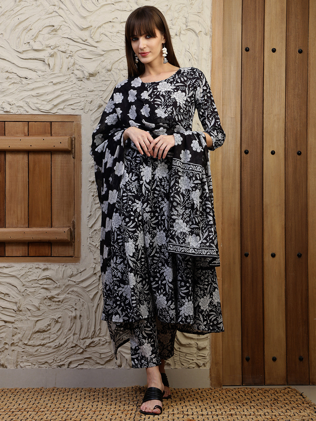 Floral Printed Flared Kurta with pant & Dupatta