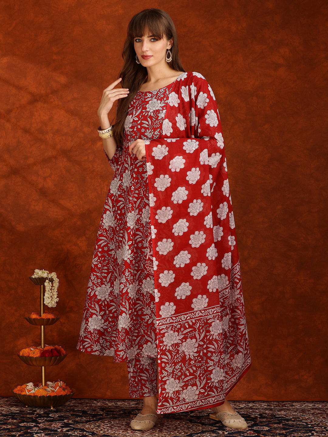 Floral Printed Flared Kurta with pant & Dupatta