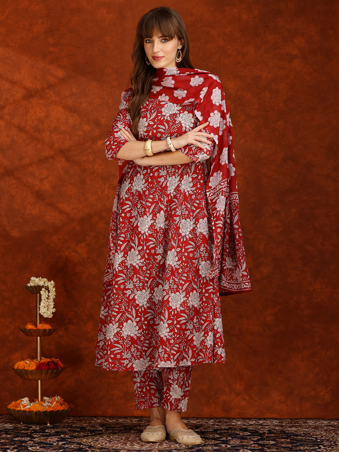 Floral Printed Flared Kurta with pant & Dupatta
