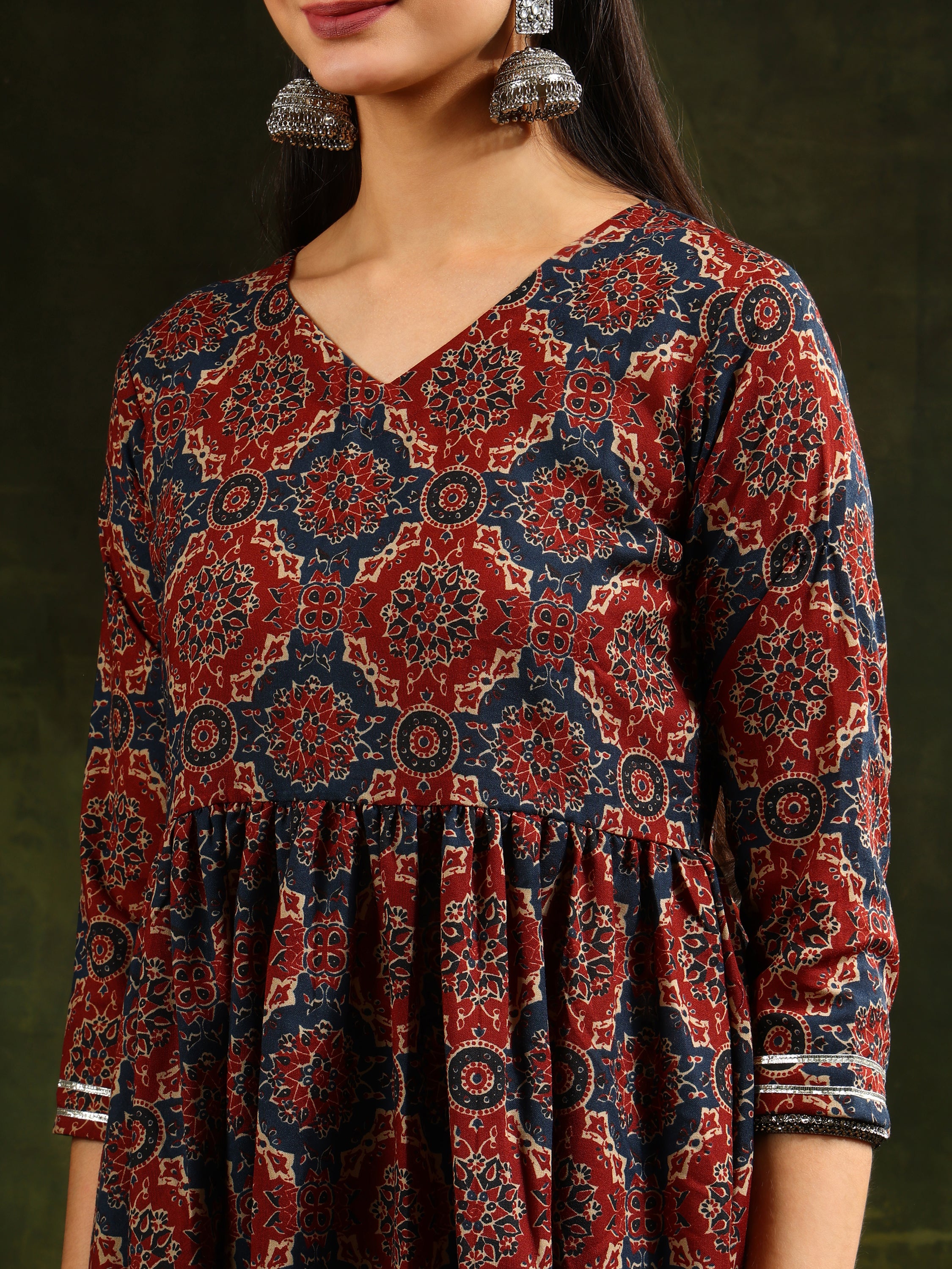 Printed Flared Anarkali Kurta with Pant & Dupatta