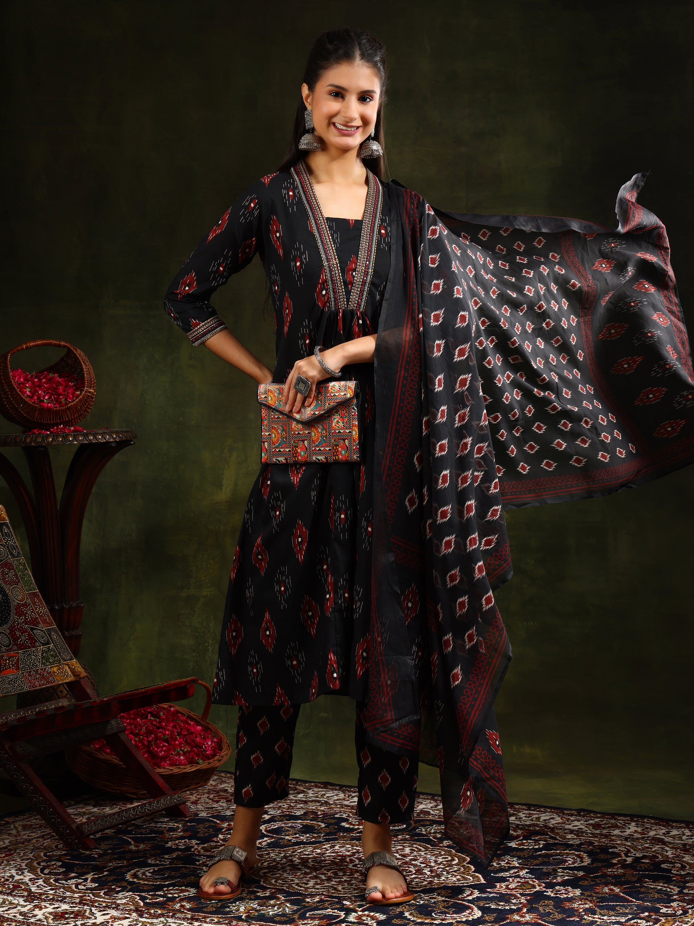 Ethnic Motifs Printed Aline Kurta with pant & Dupatta