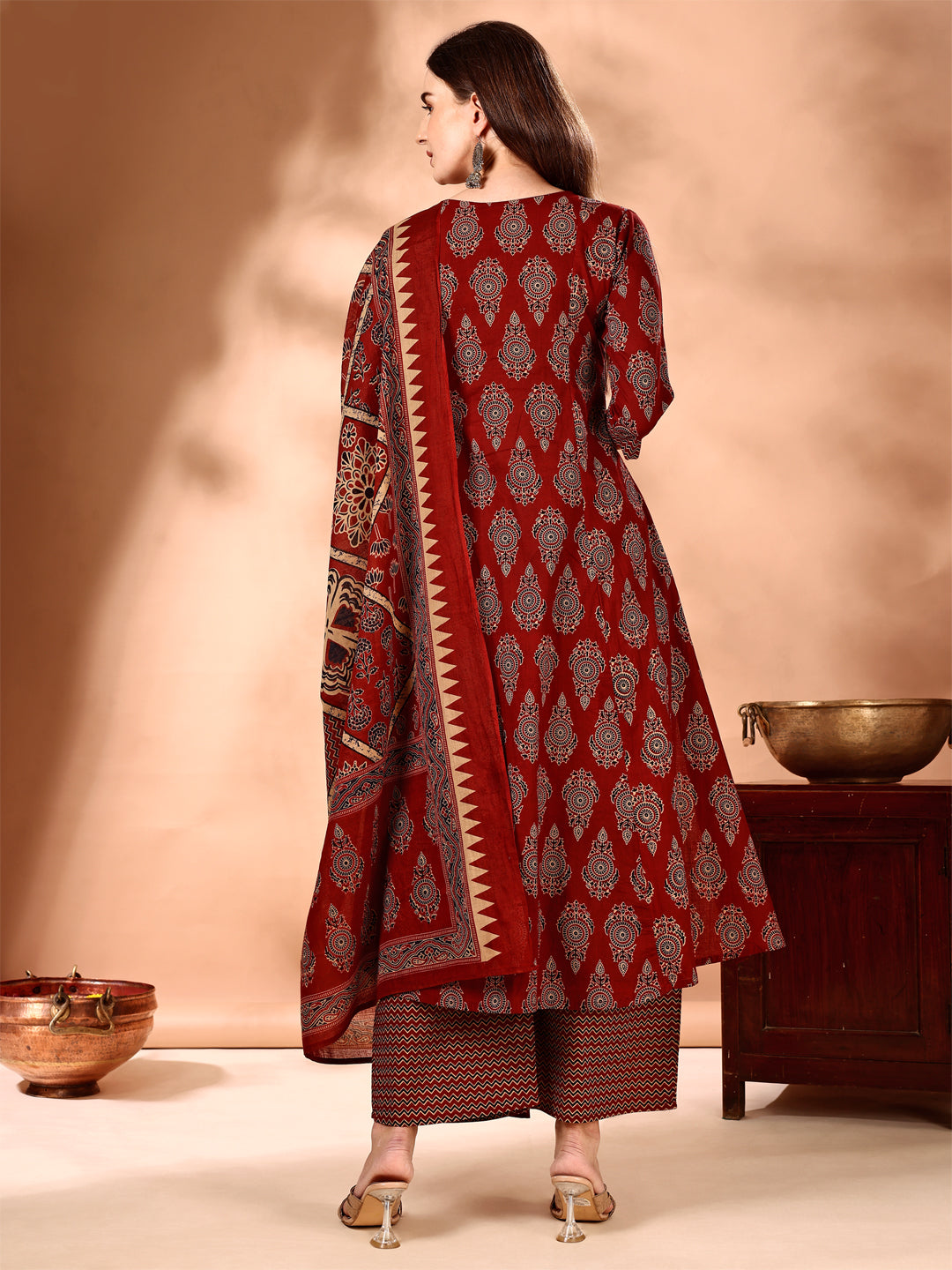 Flared Ethnic Motifs Printed Kurta with Palazzo Pant & Dupatta