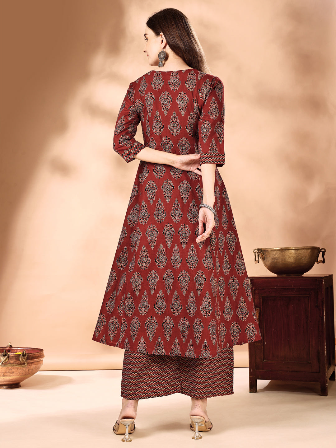 Flared Ethnic Motifs Printed Kurta with Palazzo Pant & Dupatta