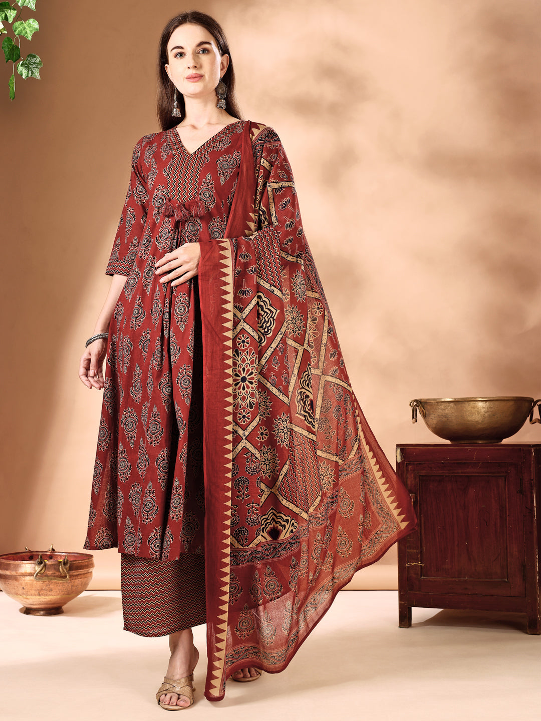 Flared Ethnic Motifs Printed Kurta with Palazzo Pant & Dupatta