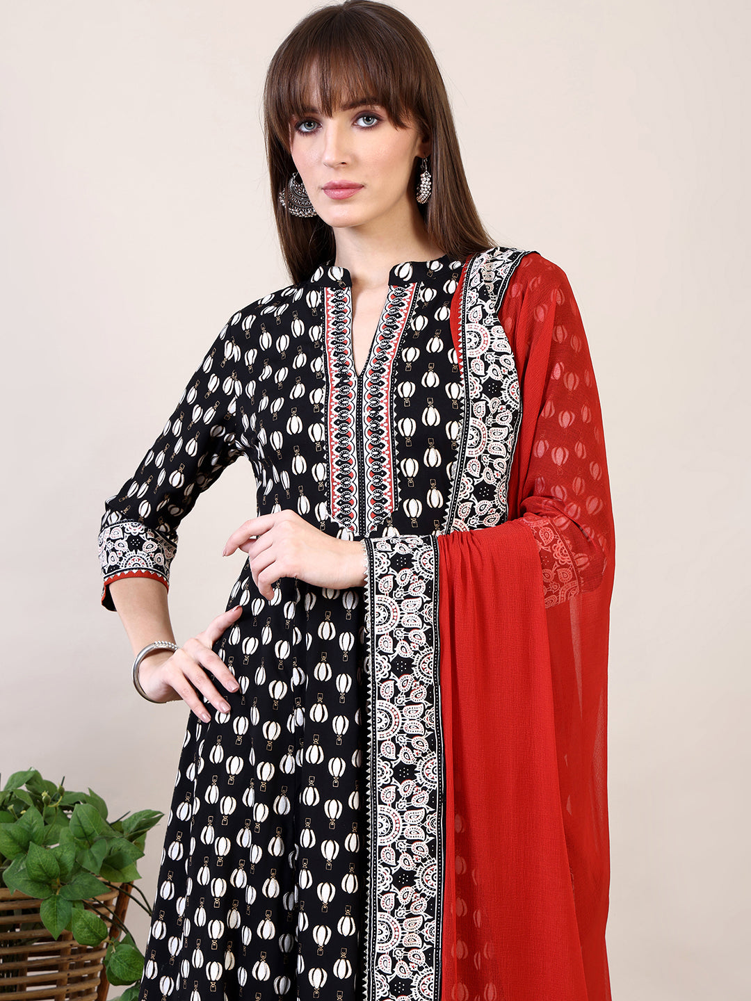 Khari Printed Anarkali Flared Kurta with Pant & Dupatta