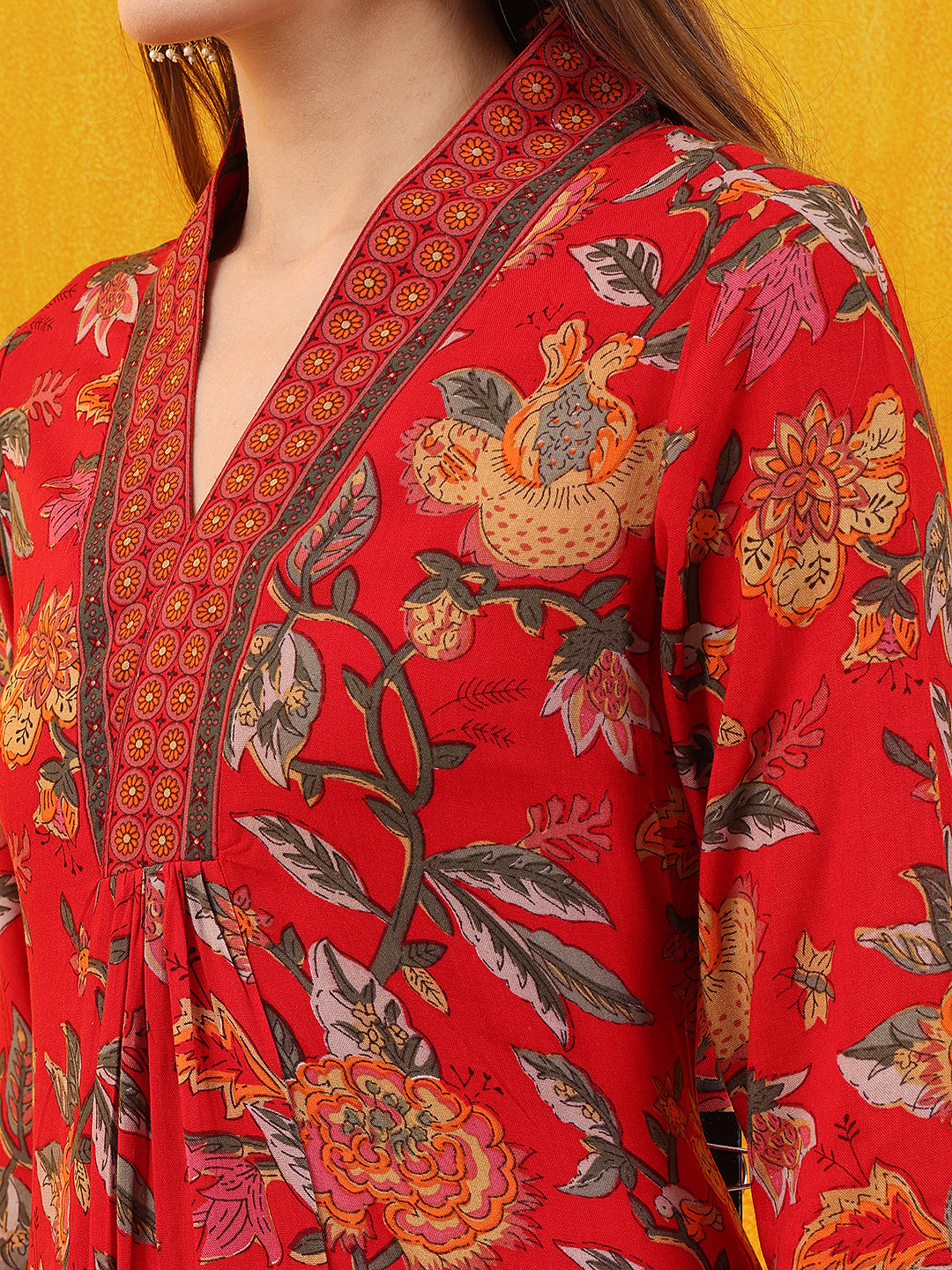 Floral printed A-line Flared Kurta with Palazzo & Dupatta