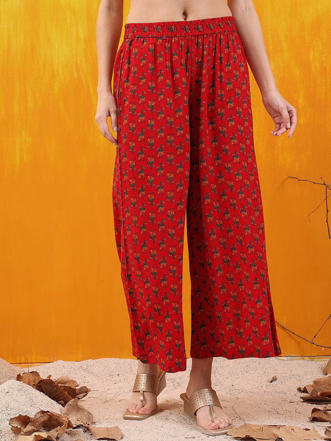 Floral printed A-line Flared Kurta with Palazzo & Dupatta