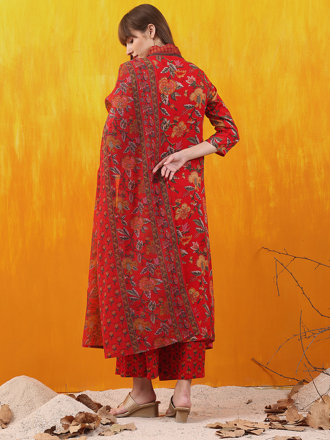 Floral printed A-line Flared Kurta with Palazzo & Dupatta