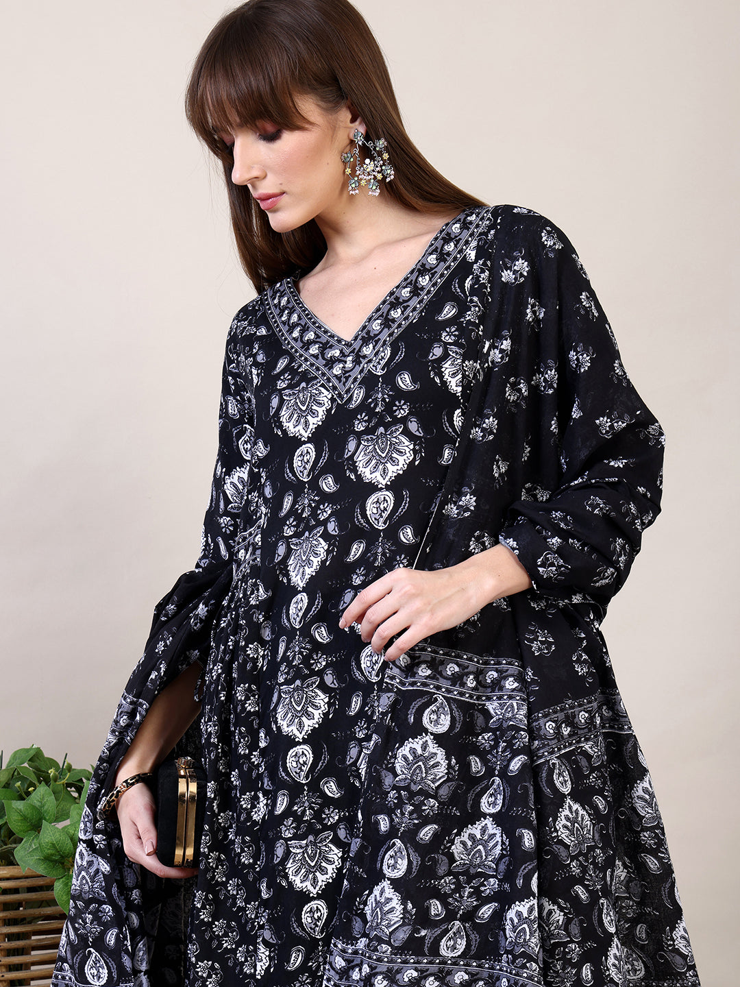 Printed Flared Kurta with Afghani Pant & Dupatta