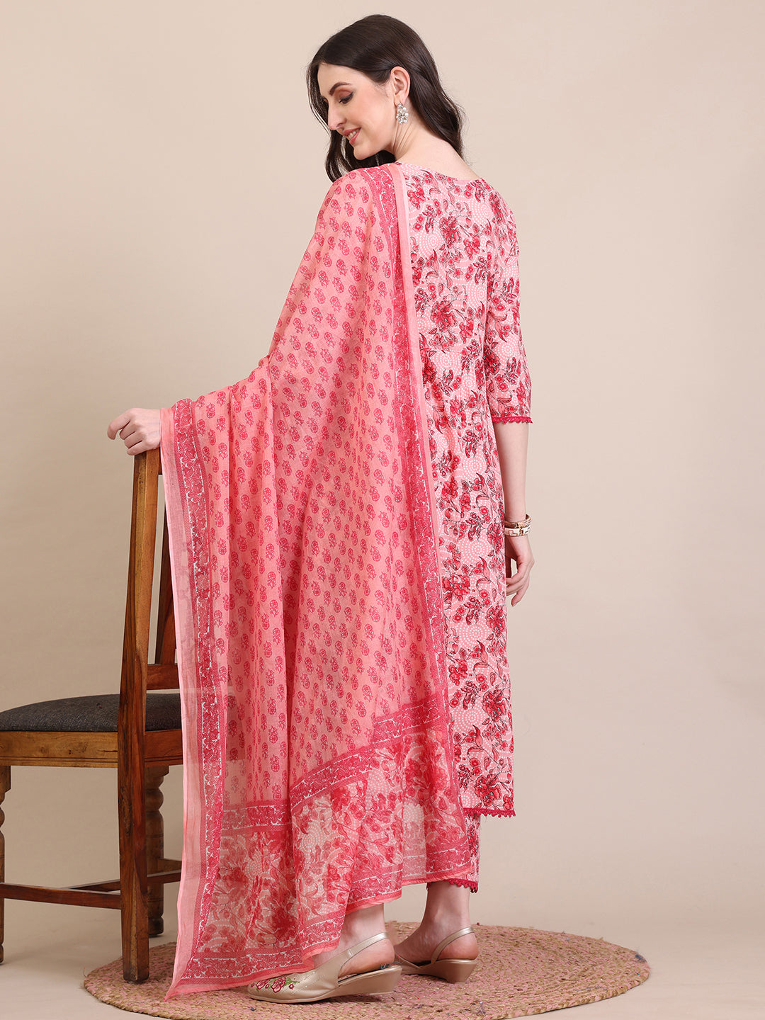 Floral Printed Flared Anarkali Kurta with Pant & Dupatta