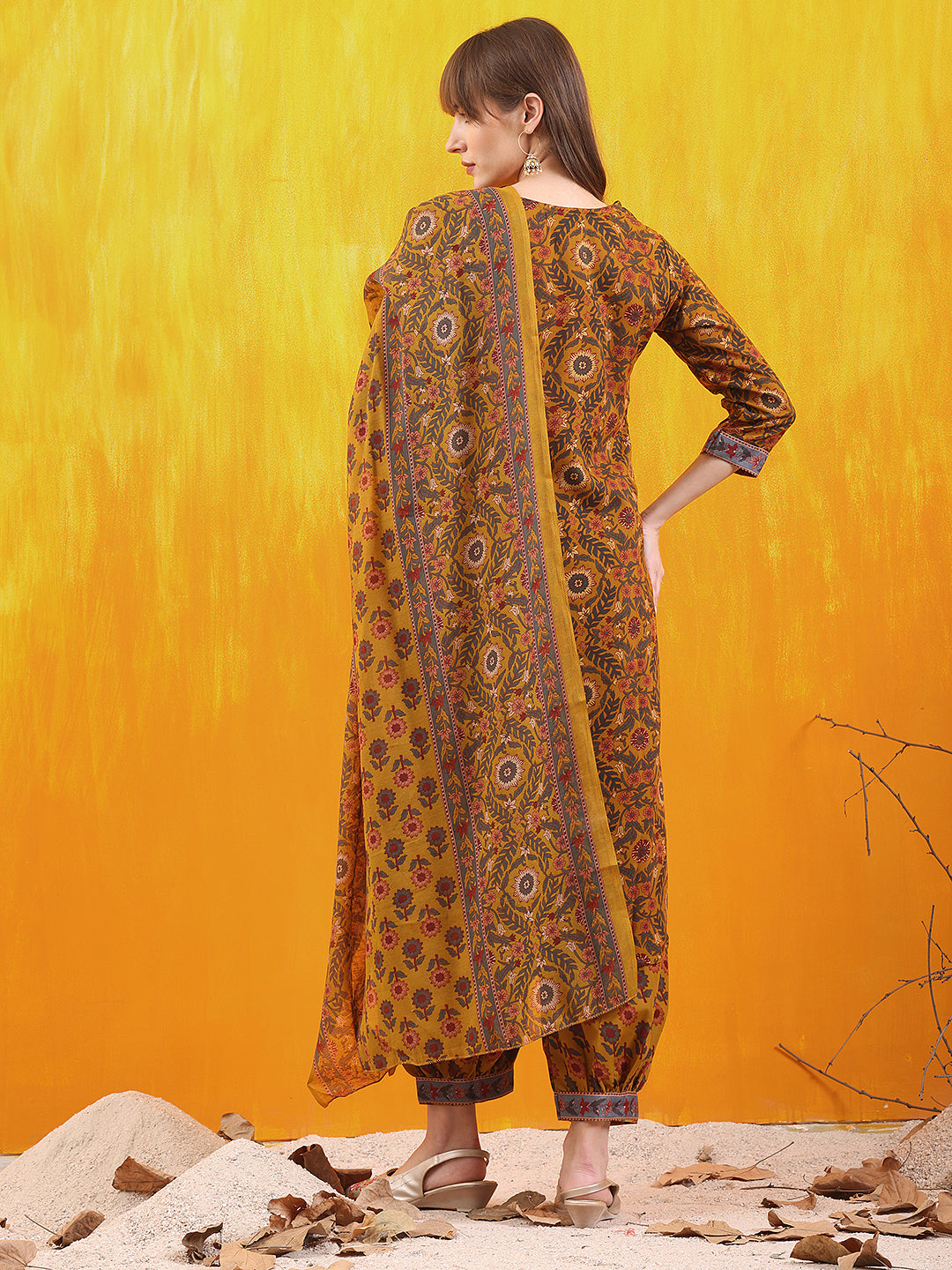 Printed Kurta with Afghani Pant & Dupatta