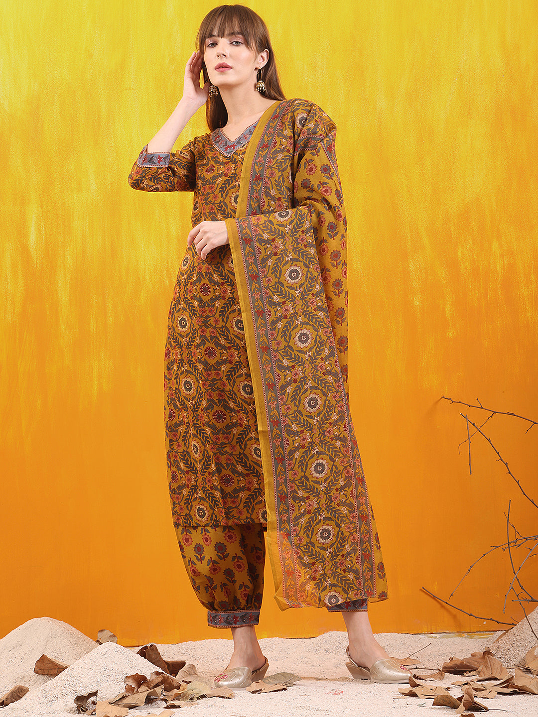 Printed Kurta with Afghani Pant & Dupatta