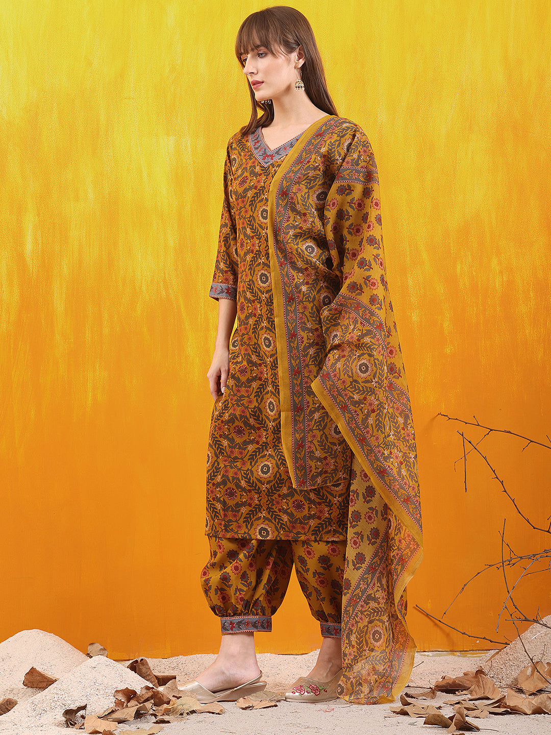 Printed Kurta with Afghani Pant & Dupatta