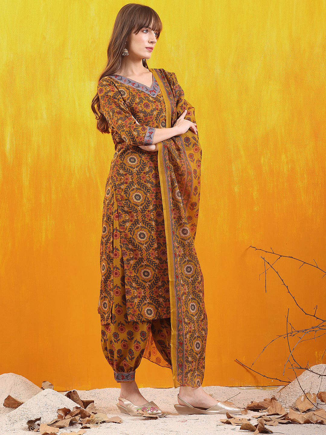 Printed Kurta with Afghani Pant & Dupatta