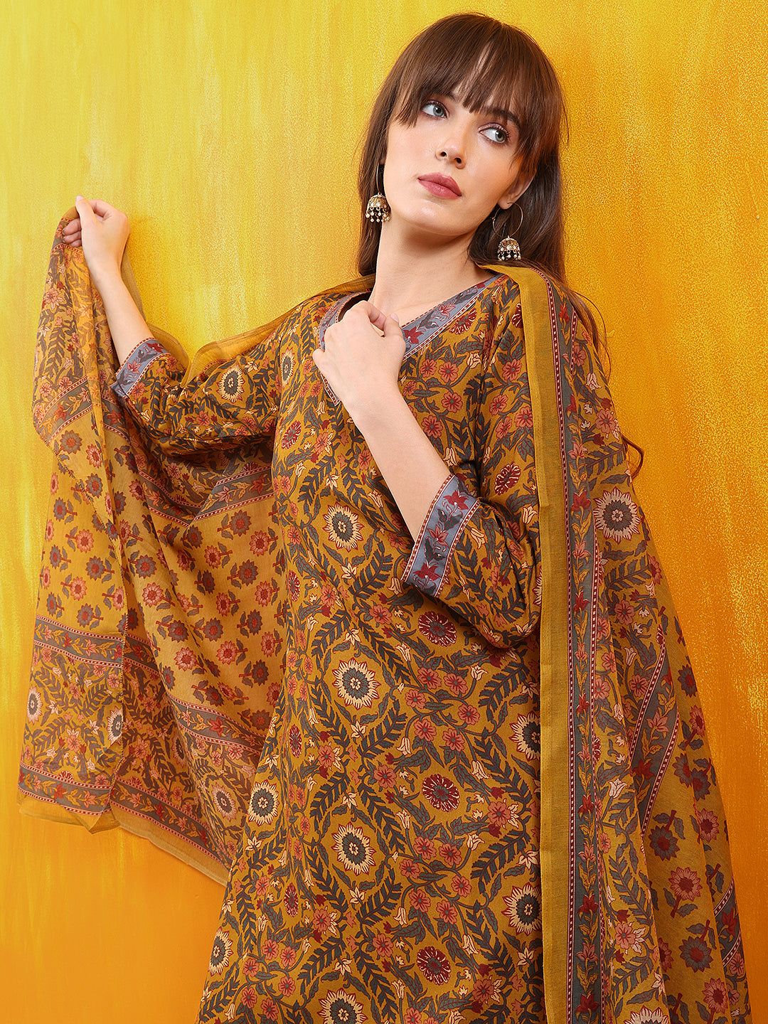 Printed Kurta with Afghani Pant & Dupatta