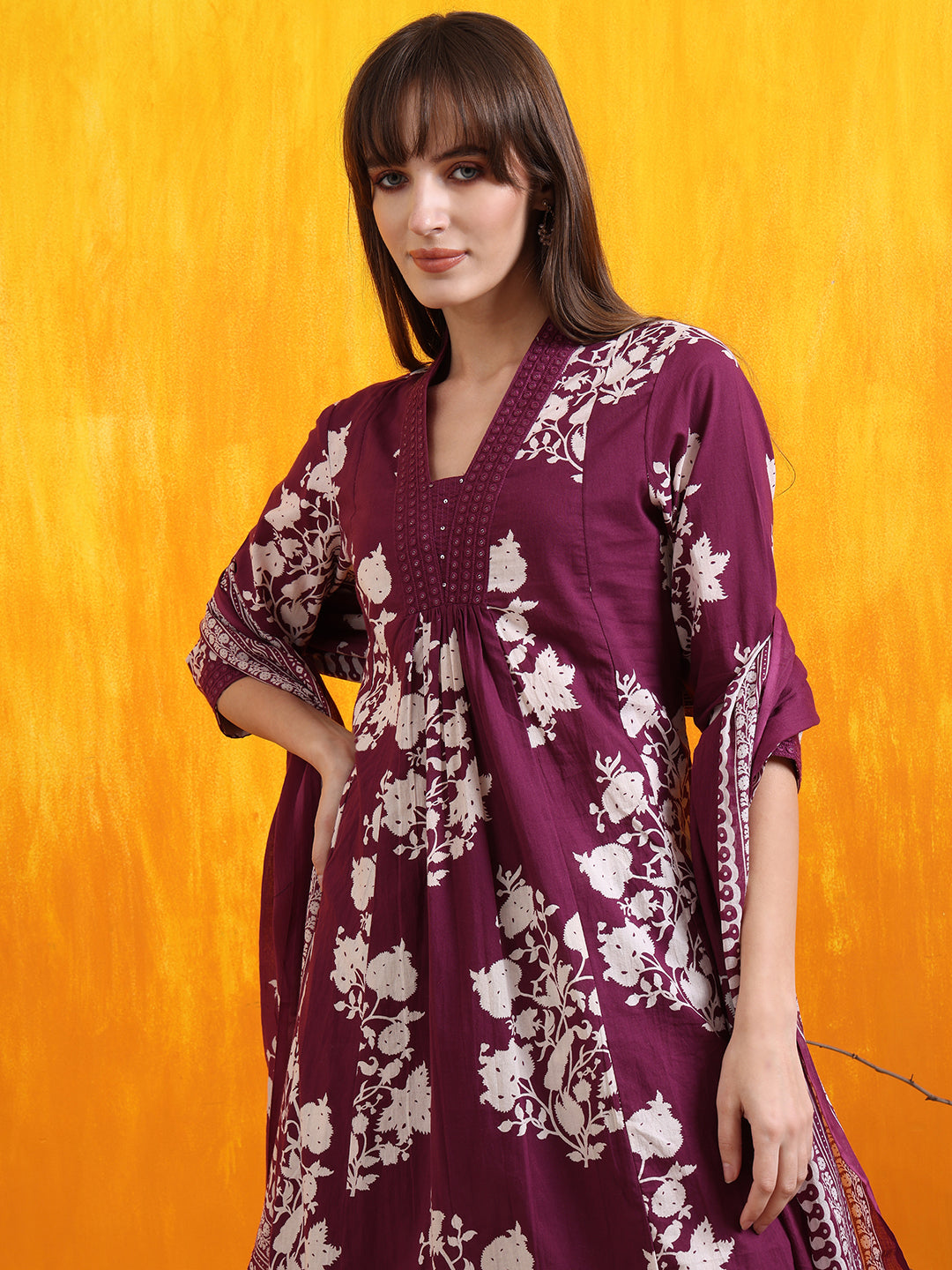 Embroidered & Printed Flared kurta with pant & Dupatta