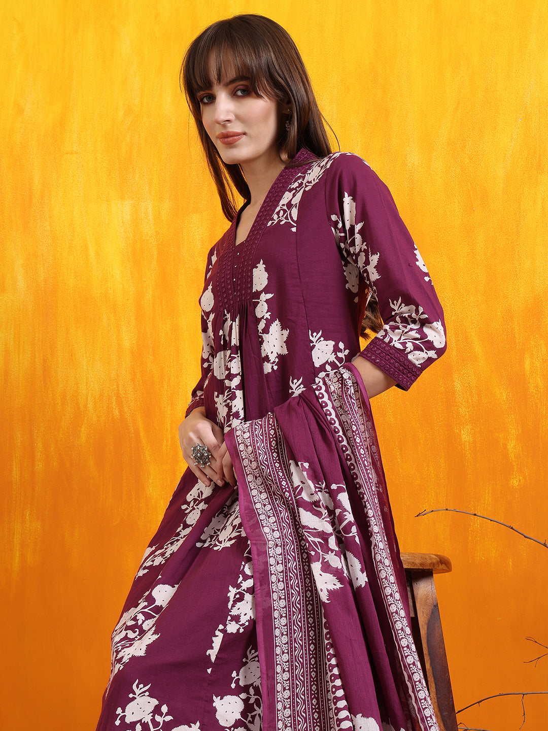 Embroidered & Printed Flared kurta with pant & Dupatta