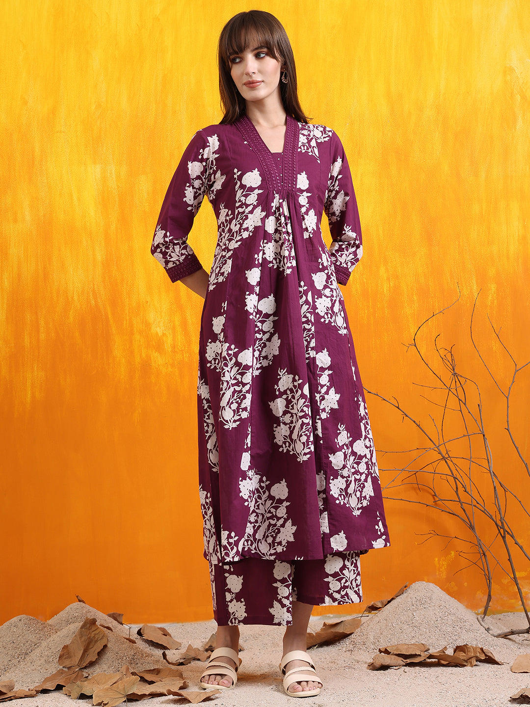 Embroidered & Printed Flared kurta with pant & Dupatta