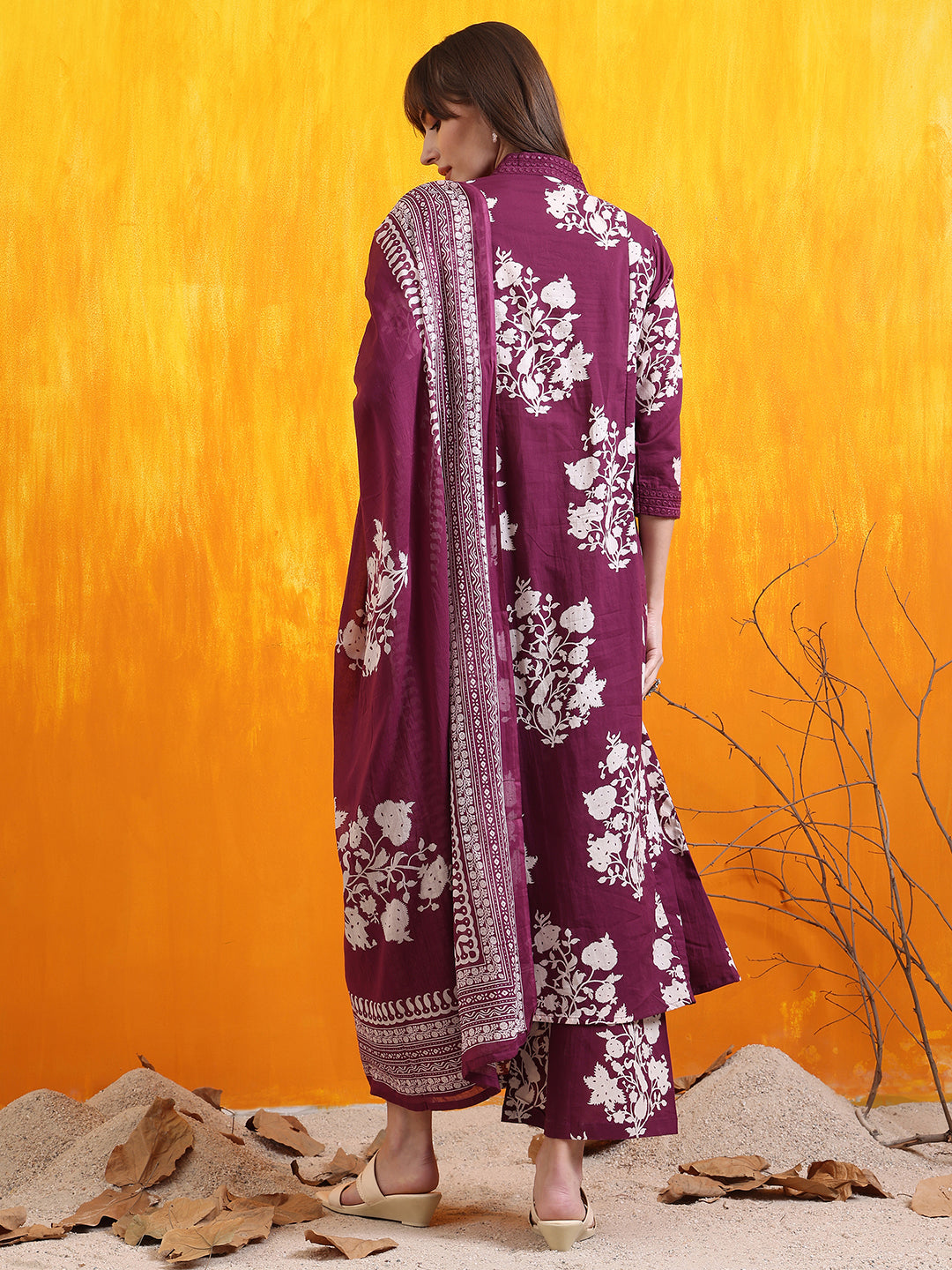 Embroidered & Printed Flared kurta with pant & Dupatta