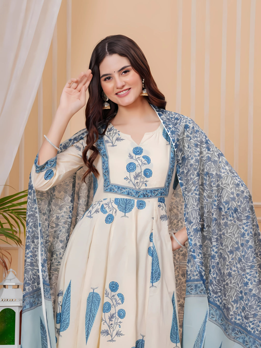 Ethnic Motifs Printed Anarkali Kurta with Pant & Dupatta