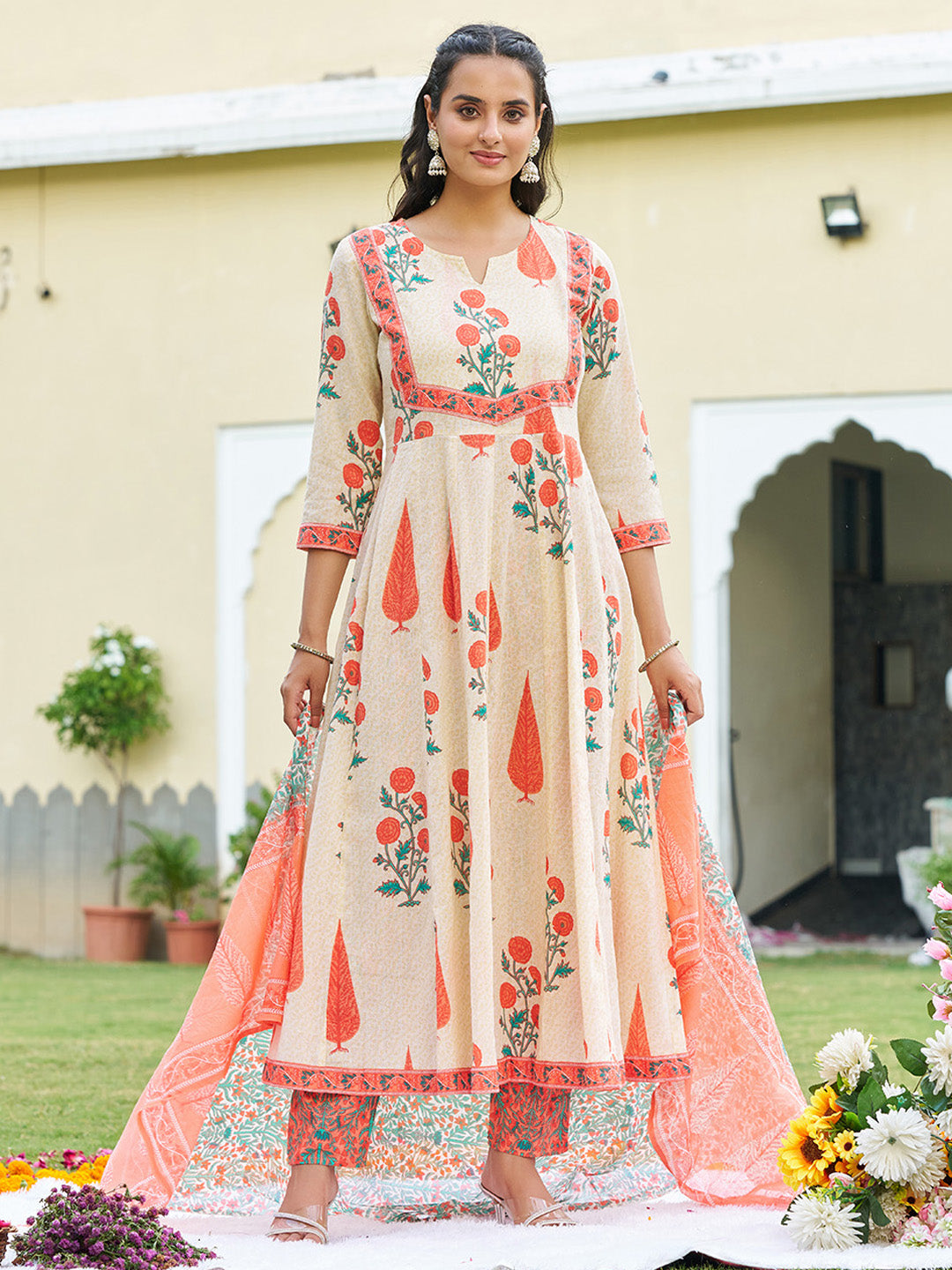 Ethnic Motifs Printed Anarkali Kurta with Pant & Dupatta